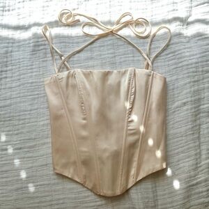 Edikted Nara Lace-up Satin Corset Top in Cream Size Xs